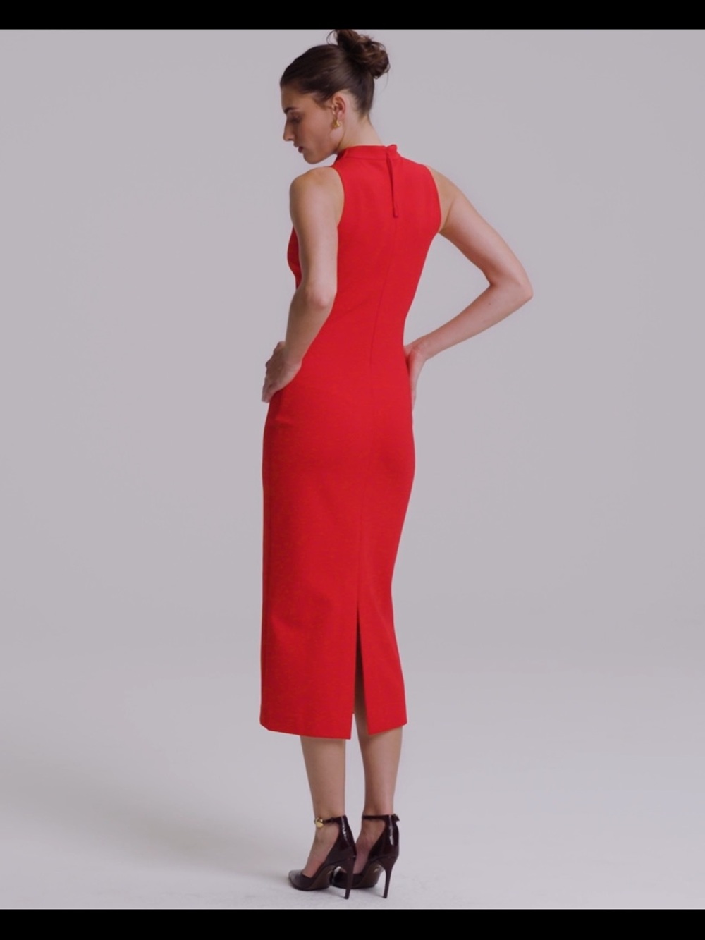 Spanx Red Ponte Sleeveless Midi Dress Cowl Neck Sculpting Size S - Picture 2 of 16